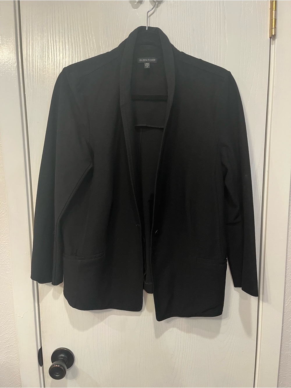 Eileen Fisher Shawl Collar Stretch Black Blazer Jacket Sz Large Workwear Office